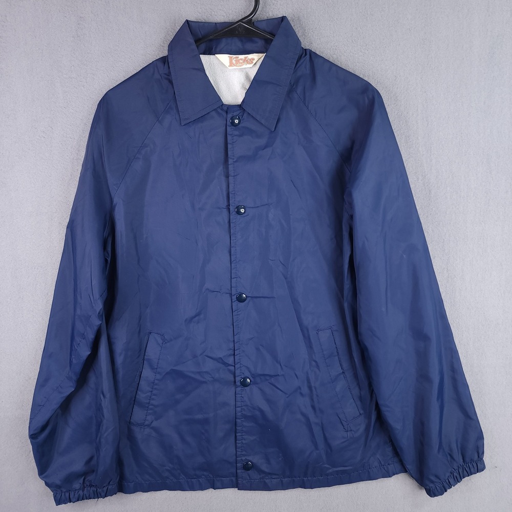 Kicks Windbreaker Jacket Coach Style Mens XL Navy Blue Vintage Snap Front Lined